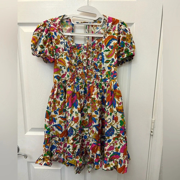 ! HOUSE OF HARLOW  Puff Sleeve Smocked Tiered Ruffle Paisley-Floral small - Picture 1 of 6